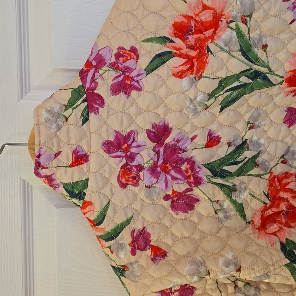 Lands' End Women's Quilted Floral Jacket Lightweight Coat  Ivory Green SZ Medium - Picture 8 of 15